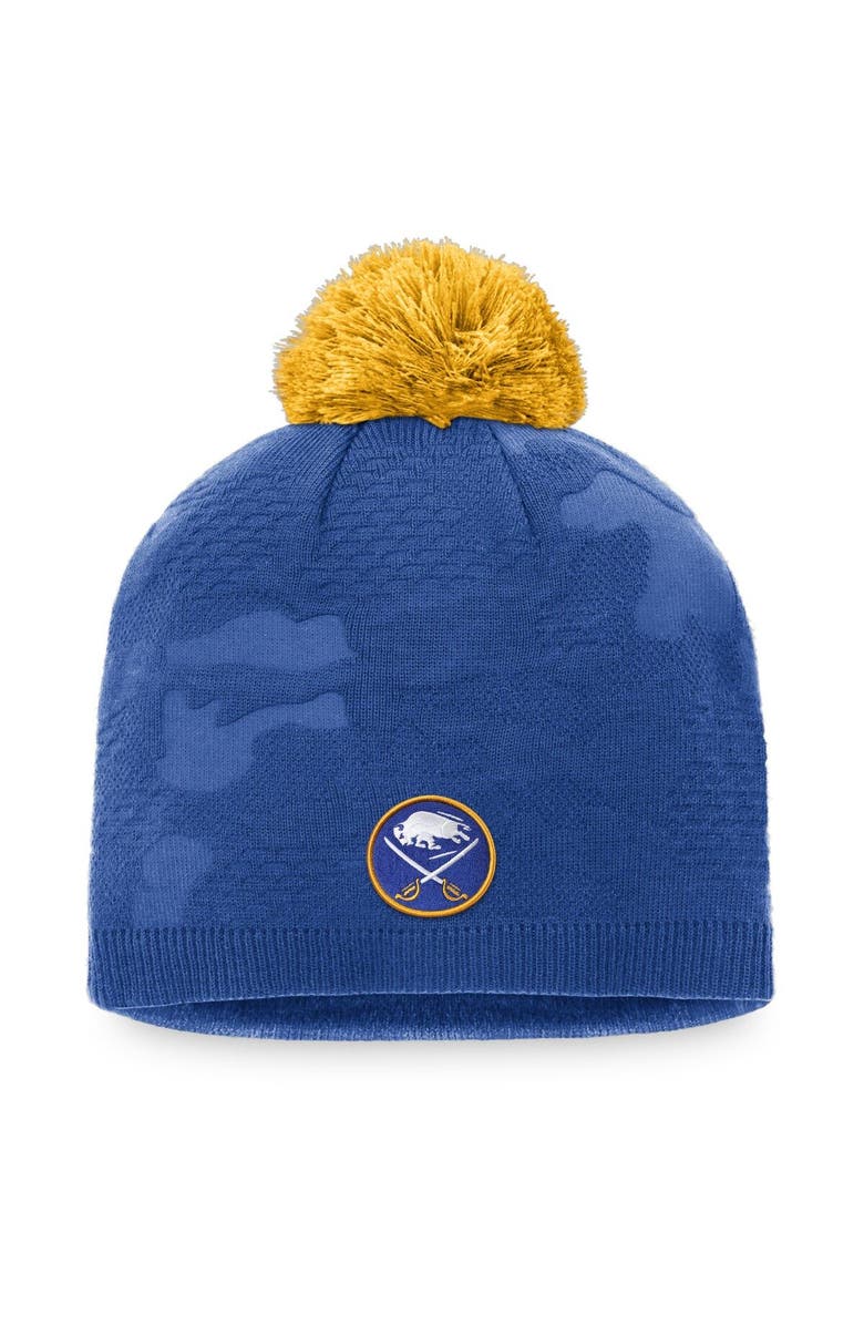 FANATICS Women's Fanatics Branded Royal/Gold Buffalo Sabres Authentic Pro Team Locker Room Beanie with Pom, Main, color, 