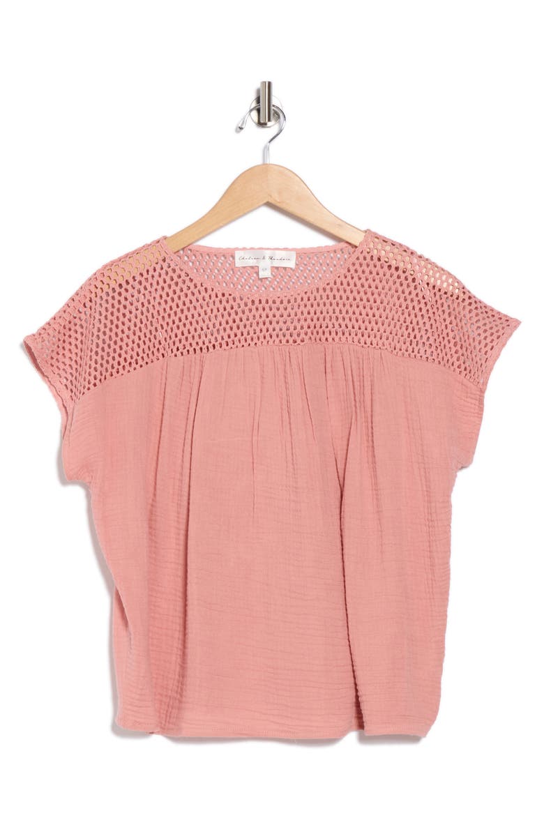 CHELSEA AND THEODORE Open Stitch Short Sleeve Top, Alternate, color, Ash Rose