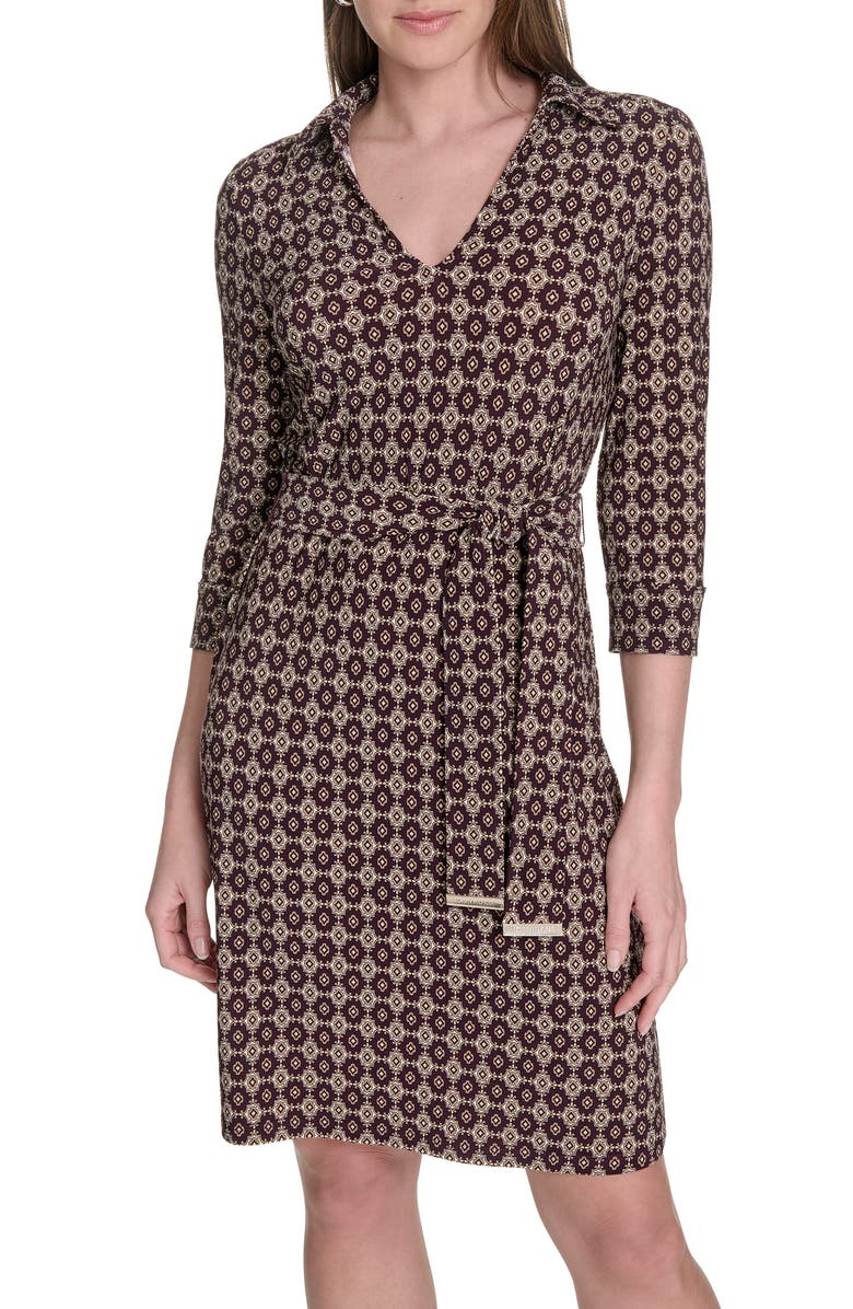 Tommy Hilfiger Collared Tie Belt Fit & Flare Dress, Alternate, color,