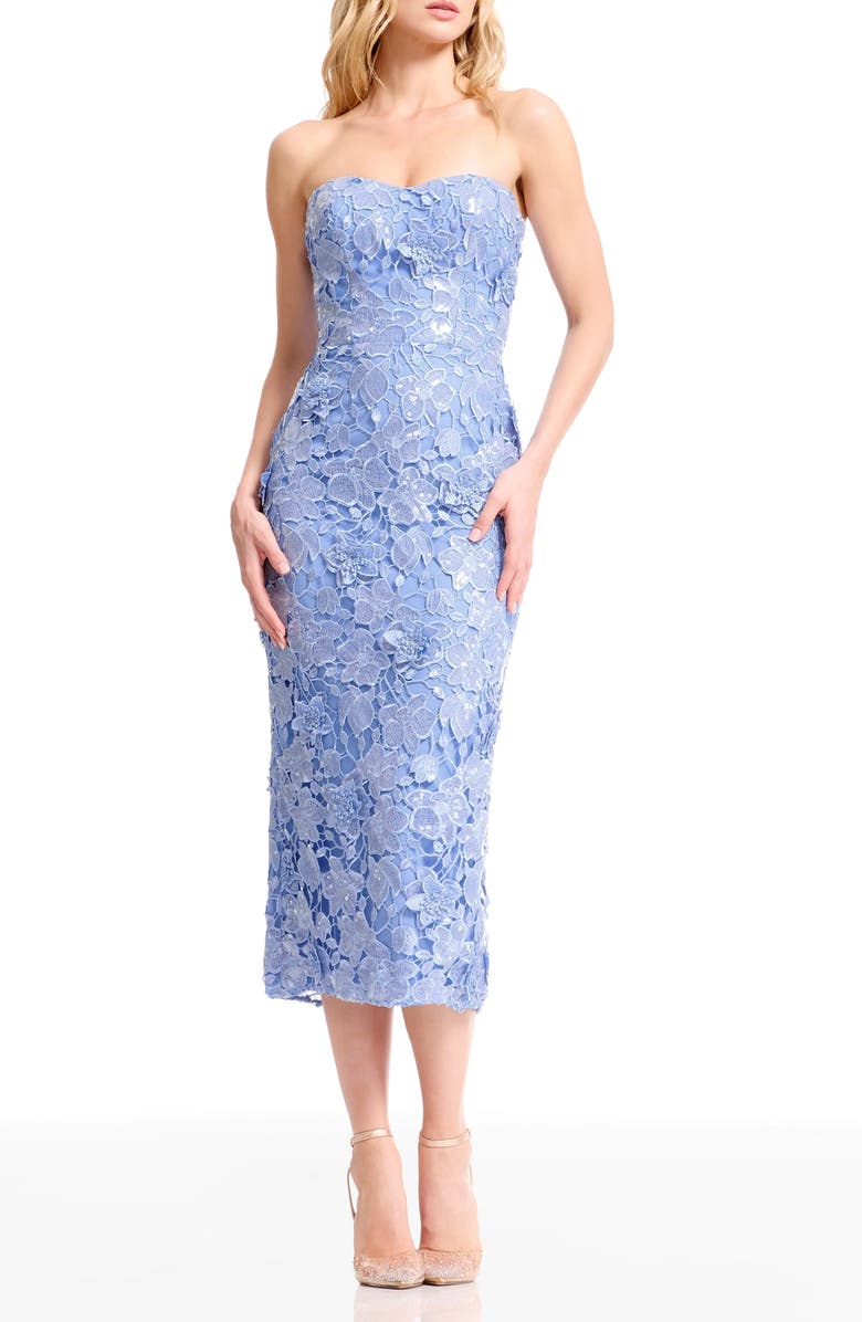 Dress the Population Shailene Lace Strapless Dress, Main, color, Sky