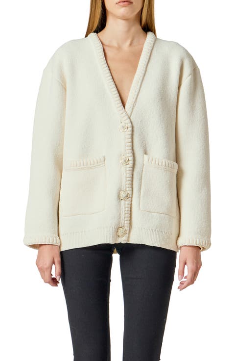 Floral Button V-Neck Cardigan