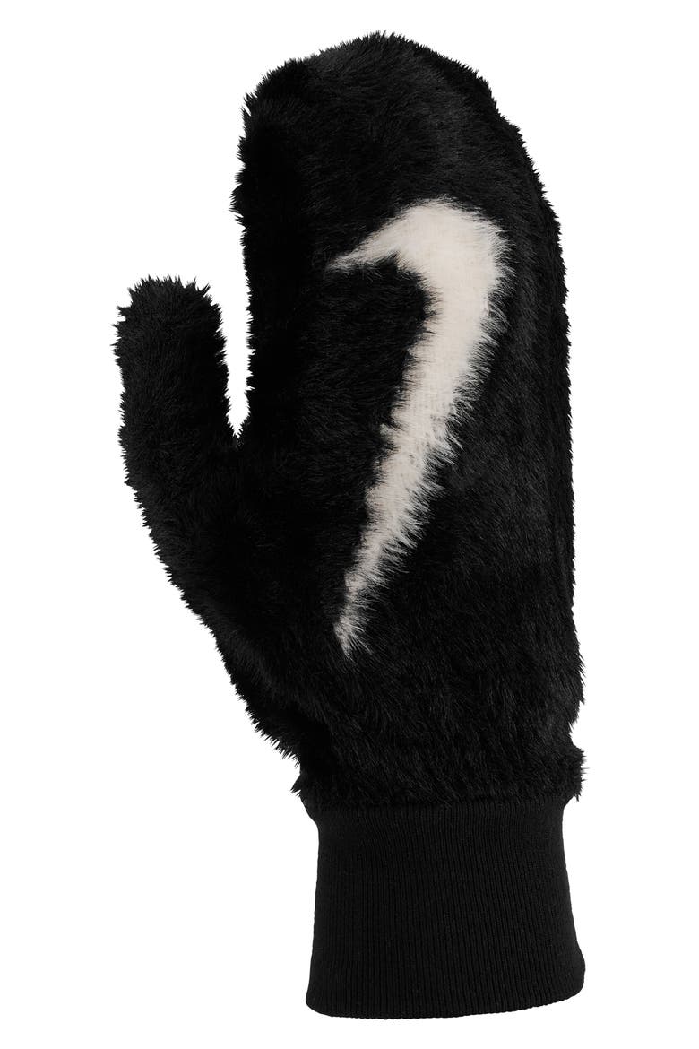 Fuzzy Faux Fur Mittens, Alternate, color, BLACK/ WHITE