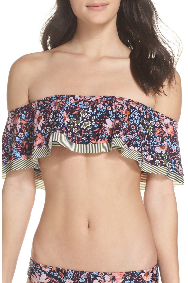 BCA Enchanted Print Off the Shoulder Bikini Top, Main, color, OLIVE MULTI