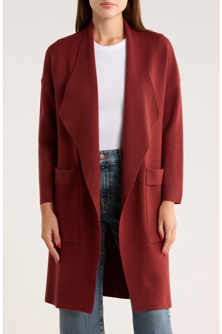 Andrea Open Front Long Cardigan, Main, color, MADDER BROWN