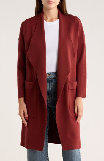 By Design Andrea Open Front Long Cardigan In Red