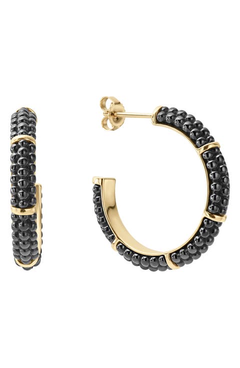Gold & Black Caviar Hoop Earrings