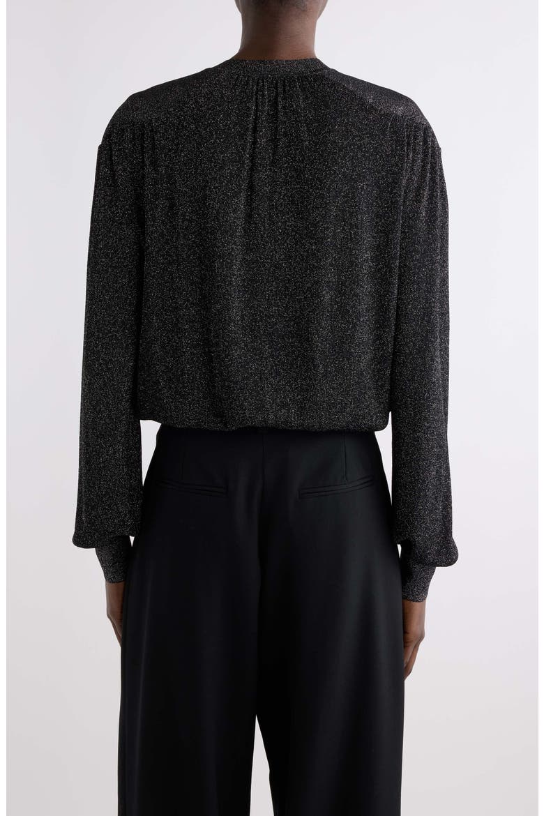 Enza Metallic Gathered Long Sleeve Top, Alternate, color, BLACK