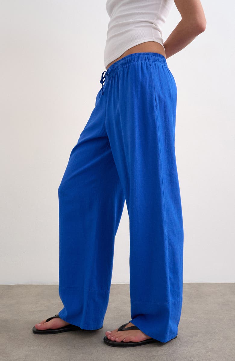 Topshop Linen Blend Straight Leg Pants, Alternate, color, Blue