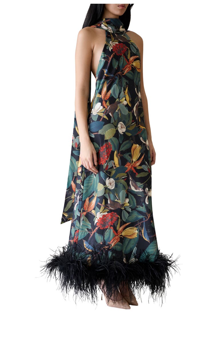 Vasiliki Maliya Feather Dress in Nocturne Botanica, Main, color, Nocturne Botanica