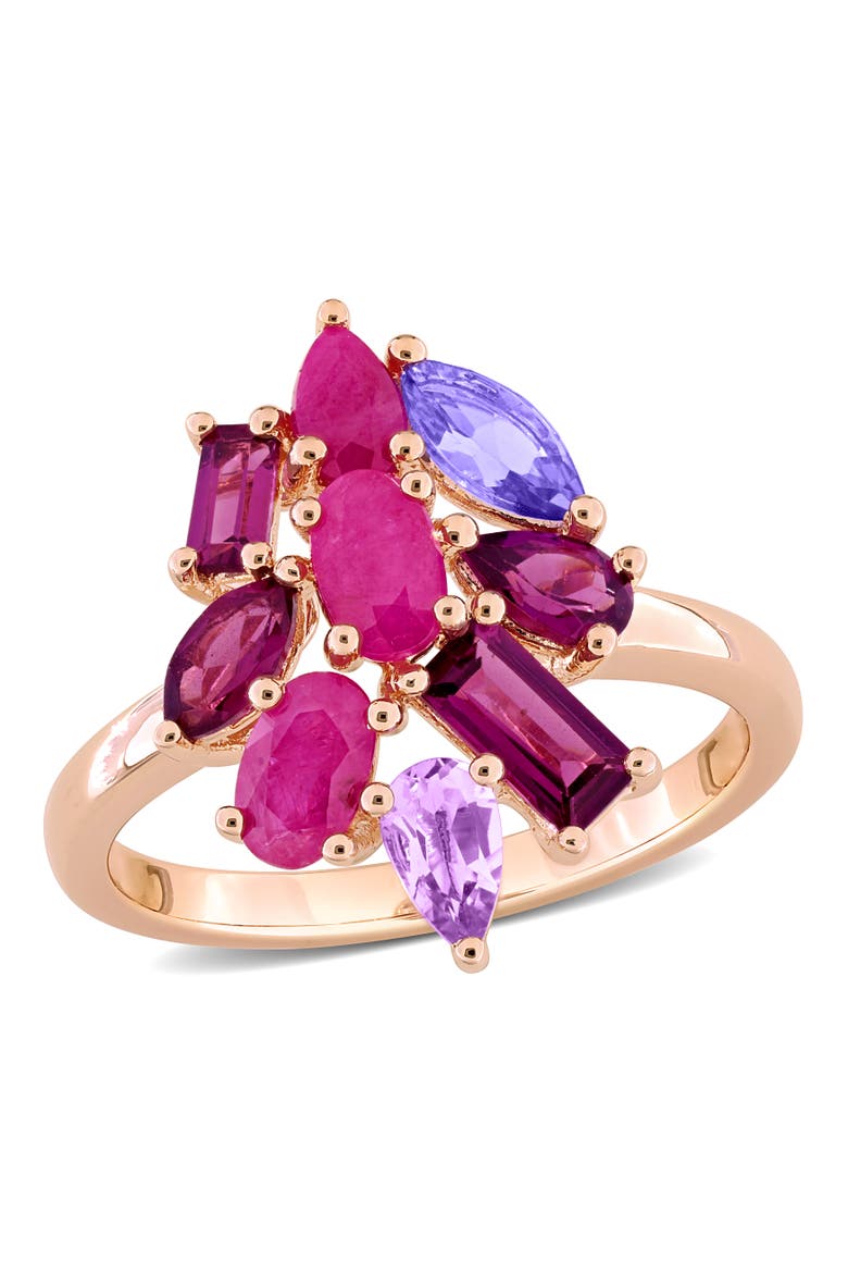 Multi-Shaped Multi-Gem Cluster Cocktail Ring, Main, color, Ruby