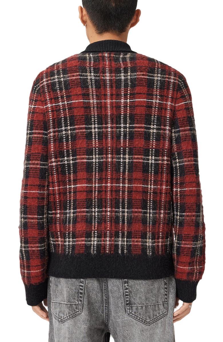 AllSaints Nettle Plaid Zip Cardigan, Alternate, color, Red