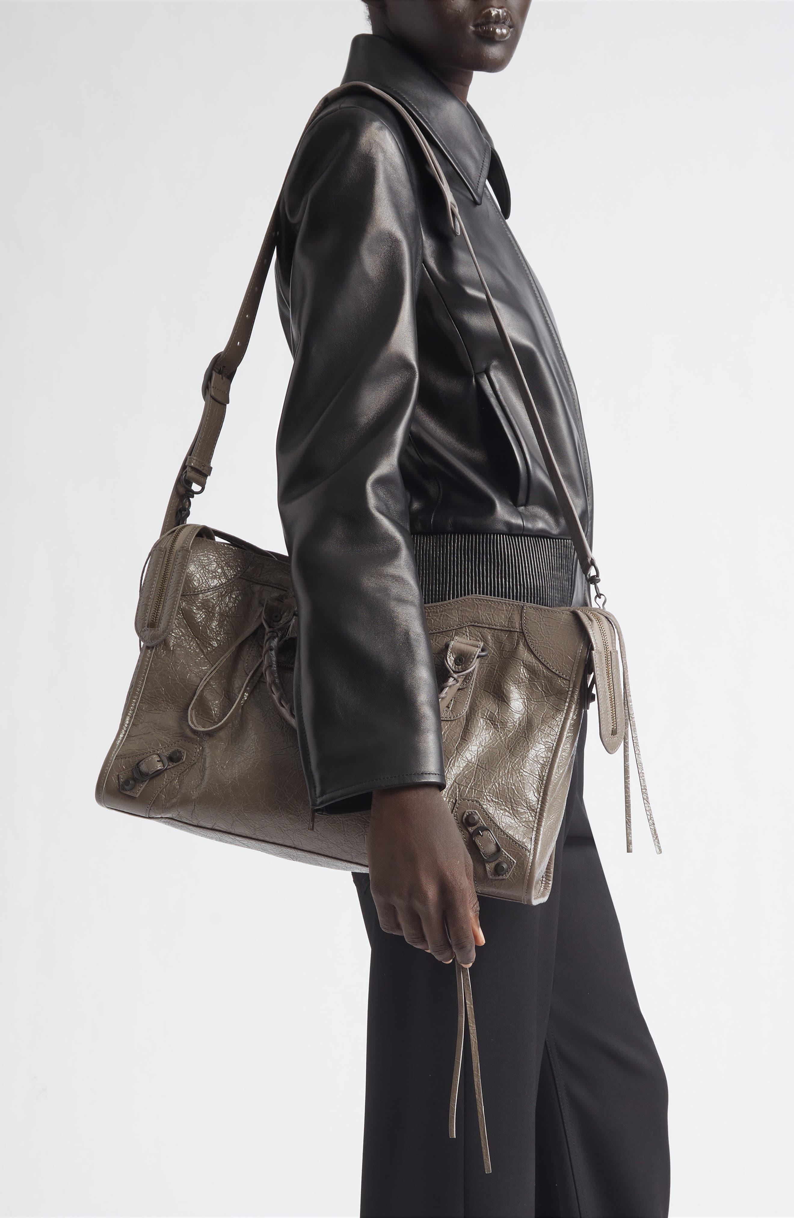 Balenciaga Medium Le City Leather Satchel, Alternate, color, 5848 Dark Noix