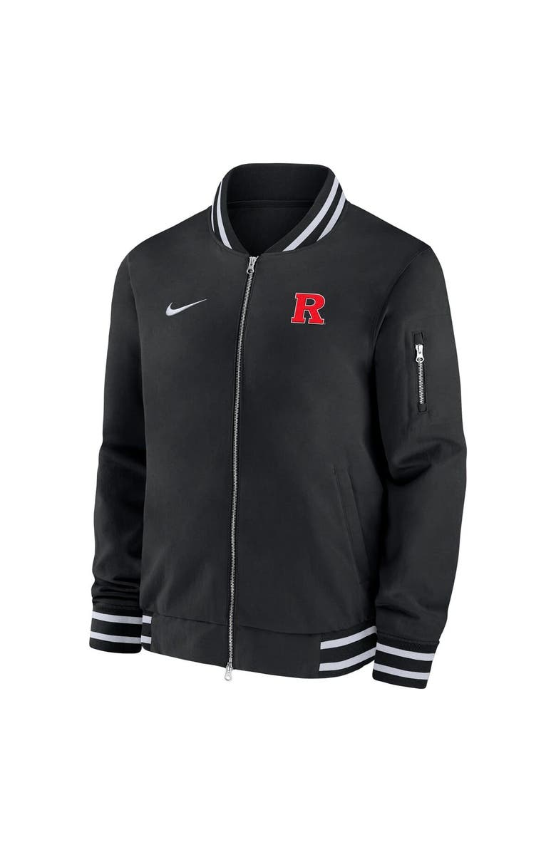 Nike Men's Nike Black Rutgers Scarlet Knights Sideline Relaxed Full-Zip Bomber Jacket, Alternate, color, Black