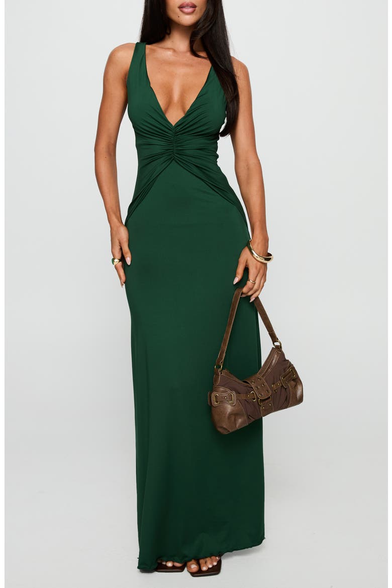 Frederica Plunge Neck Maxi Dress, Main, color, FOREST GREEN