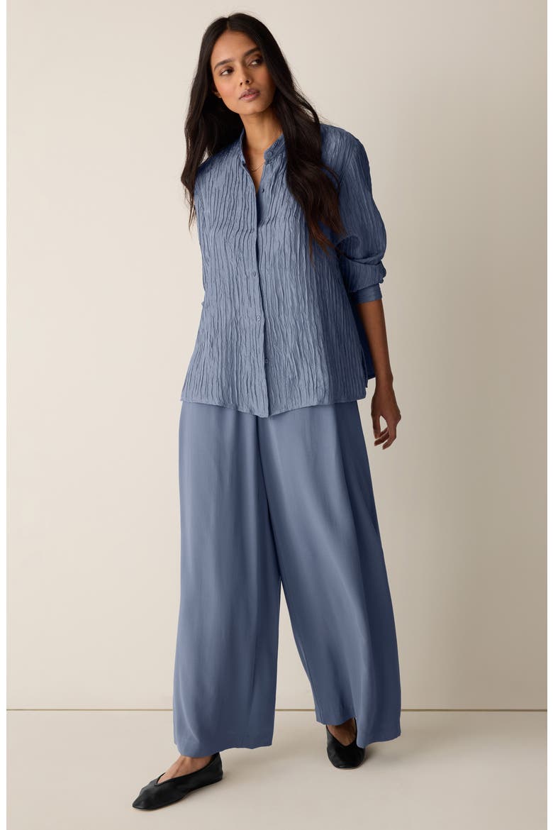 Mandarin Collar Silk Button-Up Shirt, Alternate, color, FLINT
