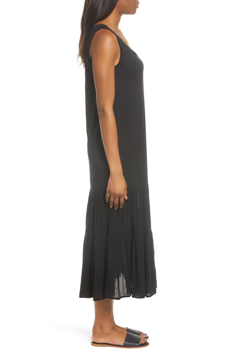 Mixed Media Drop Waist Maxi Dress, Alternate, color, BLACK