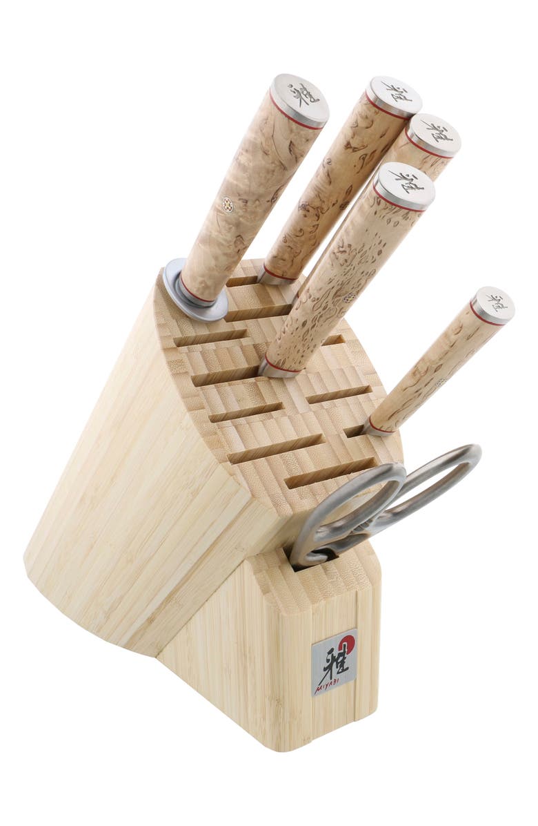 MIYABI Birchwood 7-Piece Knife Block Set, Main, color, Stainless Steel