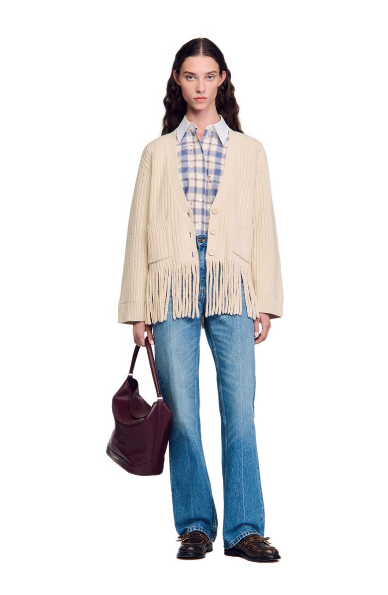 SANDRO Fringed knit cardigan, Alternate, color,