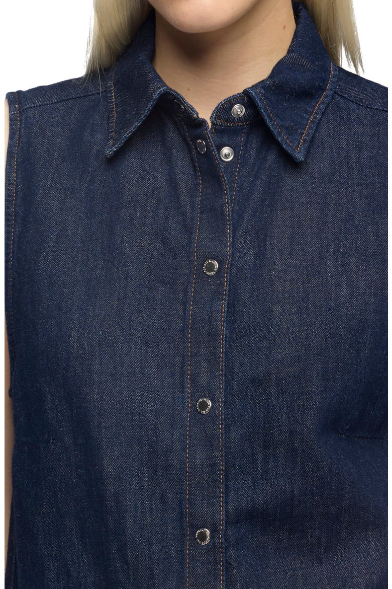 Sleeveless Cotton & Linen Denim Snap-Up Shirt, Alternate, color, BLOSSOM