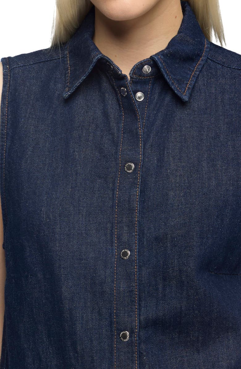 7 For All Mankind Sleeveless Cotton & Linen Denim Snap-Up Shirt, Alternate, color, Blossom