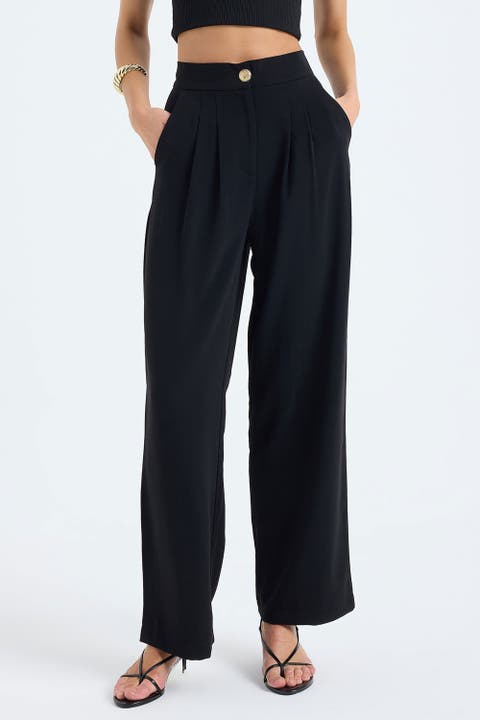 Elara High-Waist Pleated Wide-Leg Trousers