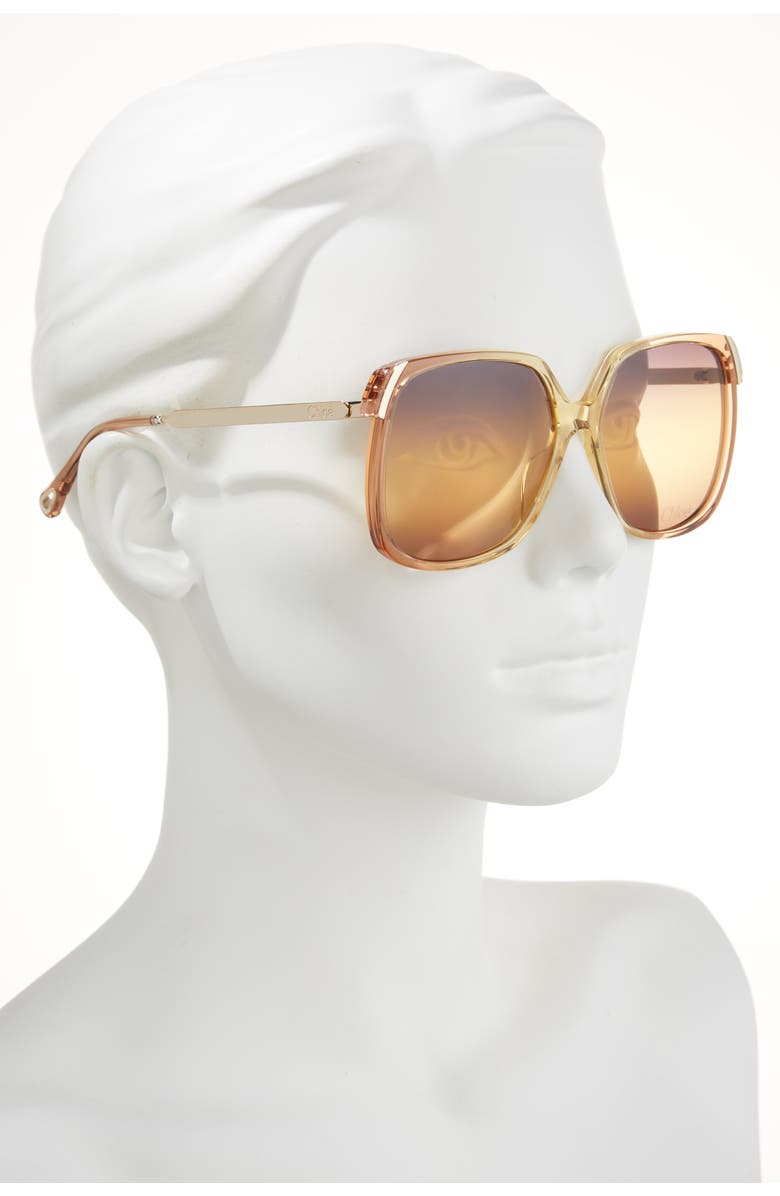Chloé 60mm Oversize Square Sunglasses, Alternate, color, Orange