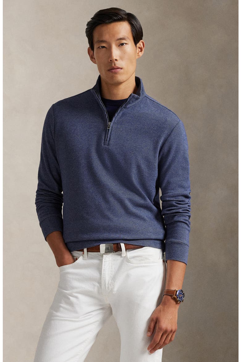 Textured Double Knit Quarter Zip Pullover, Alternate, color, SPRING NAVY HEATHER/ BLACKBOOT
