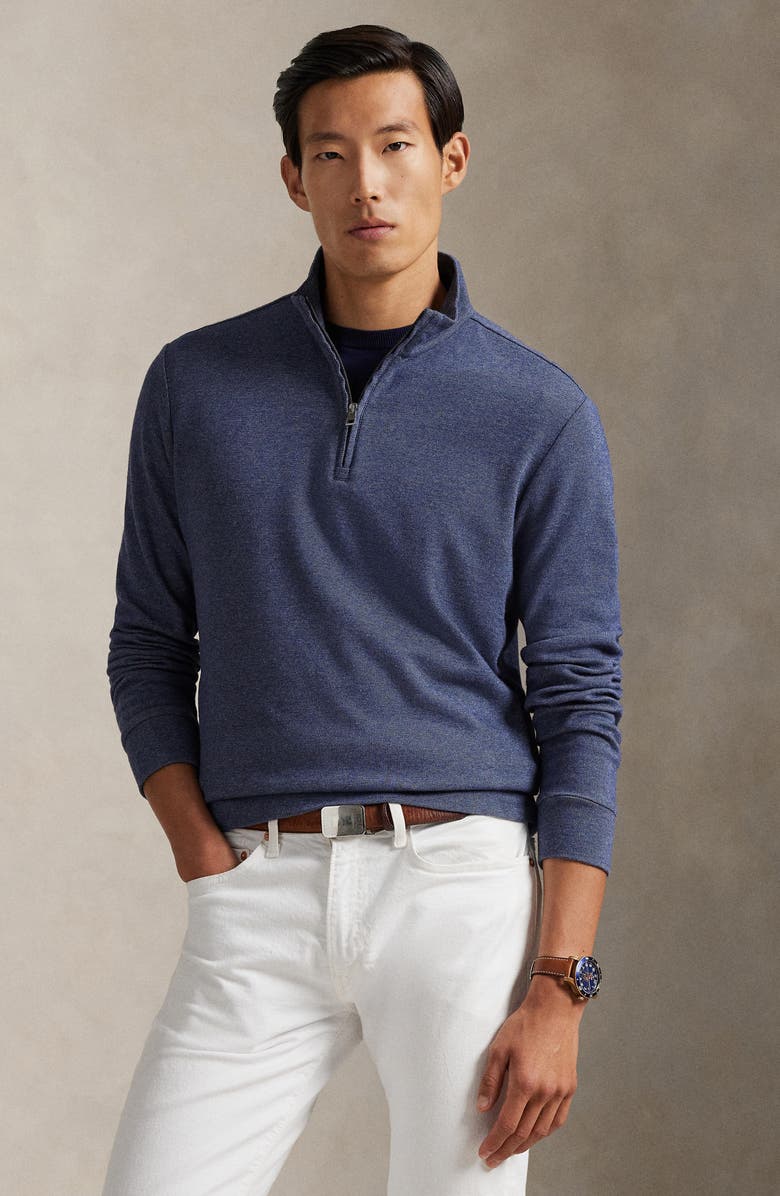 Polo Ralph Lauren Textured Double Knit Quarter Zip Pullover, Alternate, color, Spring Navy Heather/ Nevis