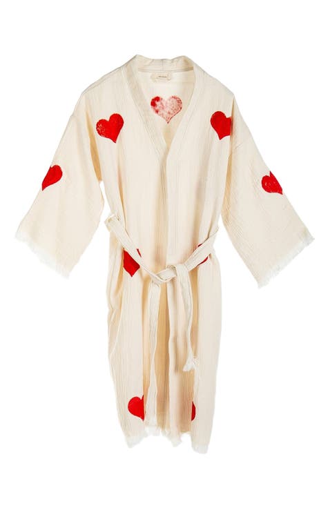 Linda - Red Hearts Handmade Cotton Kimono