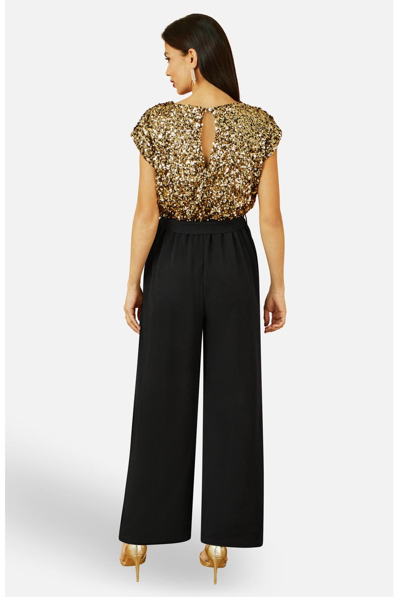 Sequin Top Stretch Jumpsuit, Alternate, color, Gold