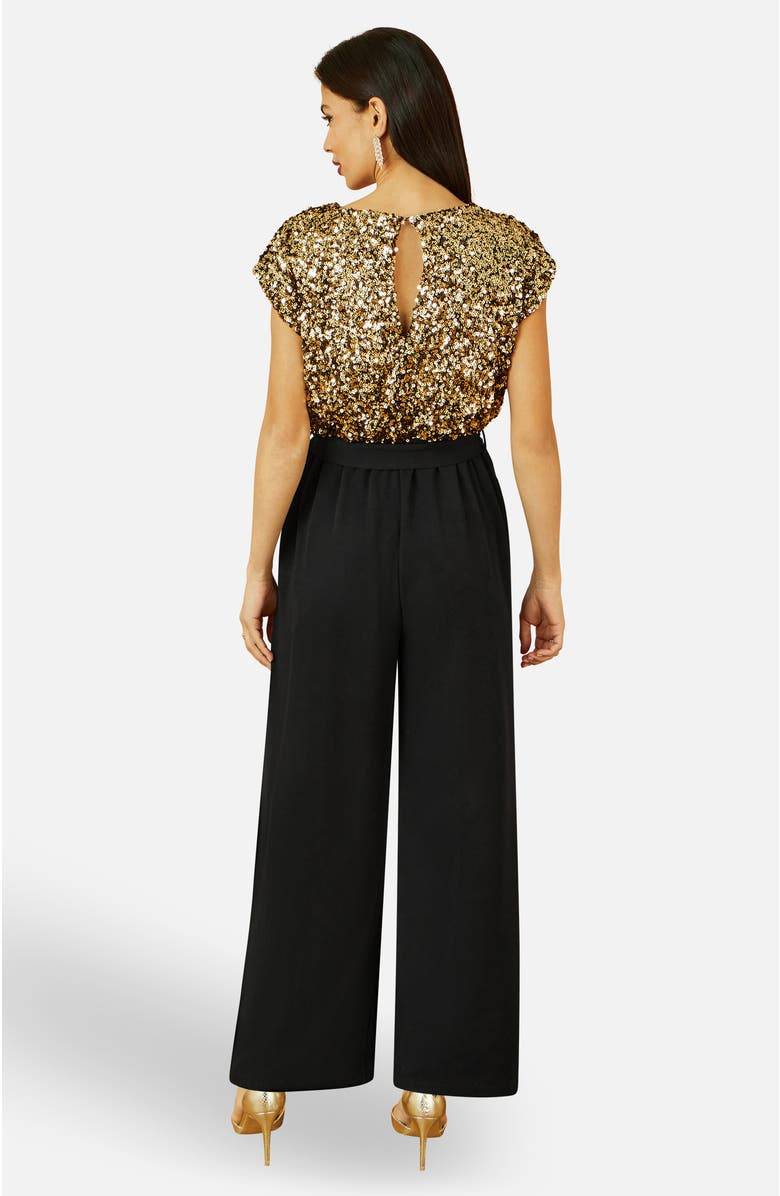 Yumi Sequin Top Stretch Jumpsuit, Alternate, color, Gold