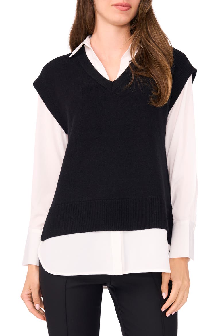 Layered Look Sweater Vest, Main, color, RICH BLACK