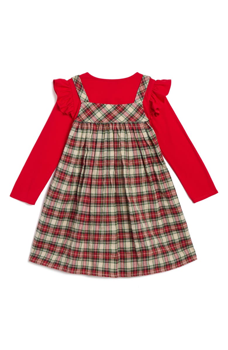 Pippa & Julie Kids' Plaid Dress & Long Sleeve T-Shirt Set, Alternate, color, Red