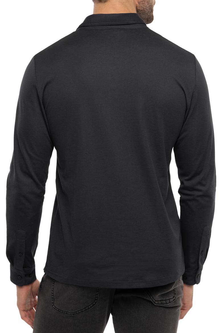 State Room Textured Long Sleeve Polo, Alternate, color, BLACK