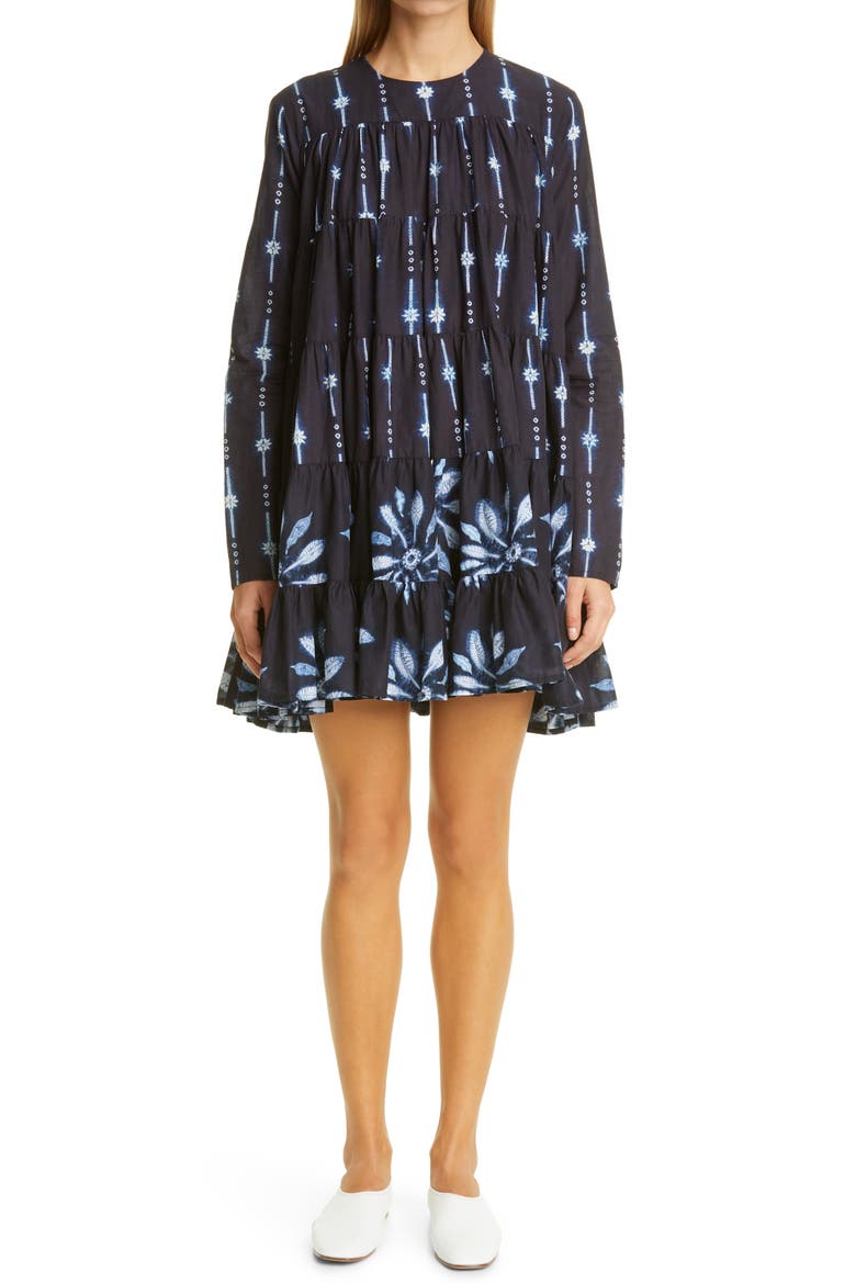 Soliman Tiered Long Sleeve Dress, Main, color, NAVY / COMBO PRINT
