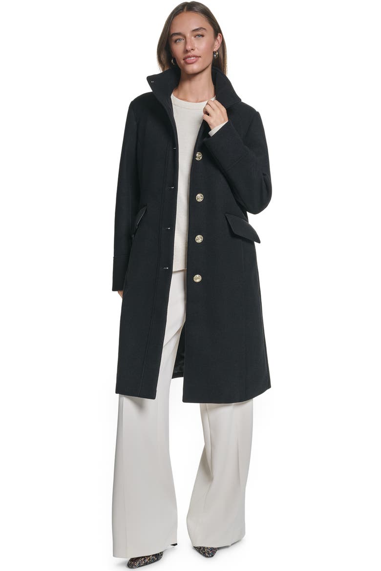 Trapunto Shoulder Walker Coat, Alternate, color, BLACK