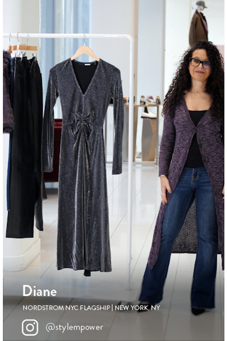 Long Sleeve Metallic Jersey Midi Dress video