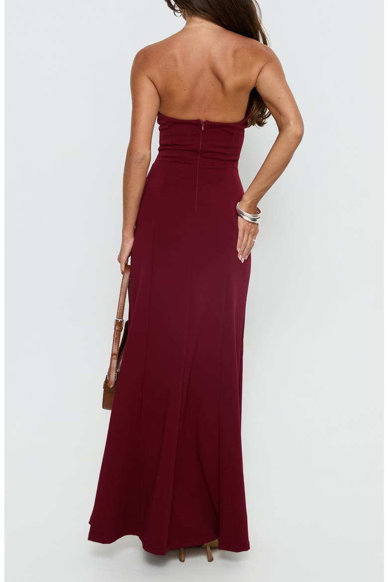 Diamanti High Slit Strapless Gown, Alternate, color, BURGUNDY