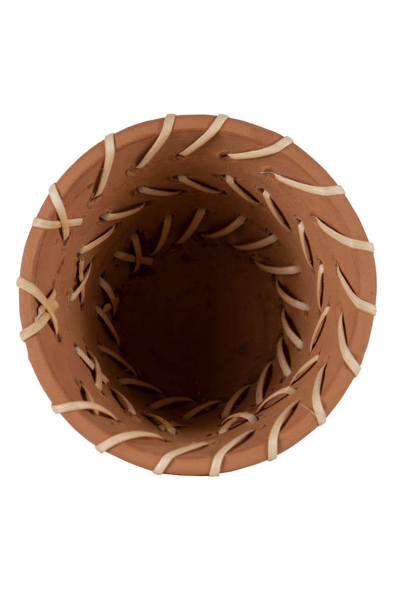 Natural Handthrown Terracotta Planter with Woven Rattan Accents, Alternate, color, Brown