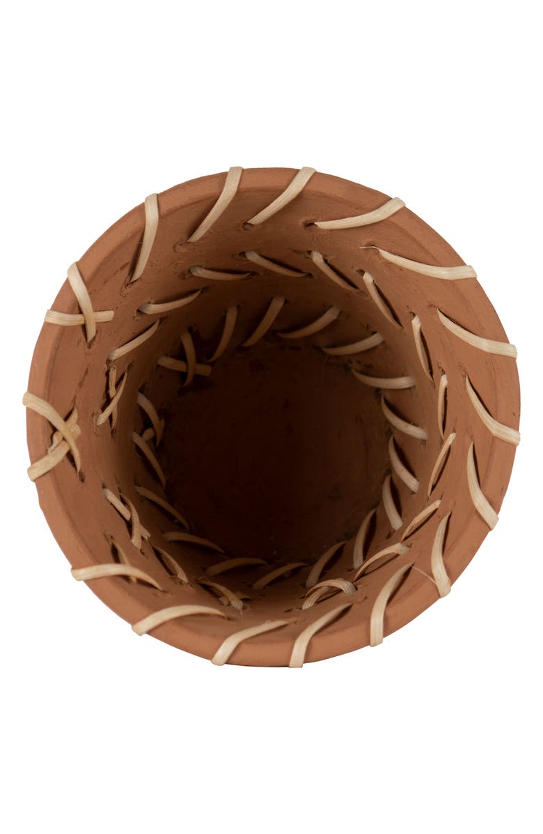 Foreside Home and Garden Natural Handthrown Terracotta Planter with Woven Rattan Accents, Alternate, color, Brown