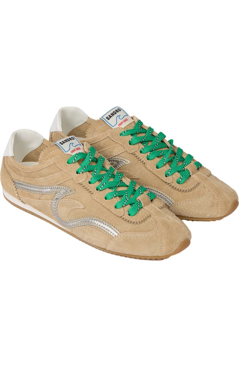 SANDRO Light Wave suede trainers, Alternate, color, Beige