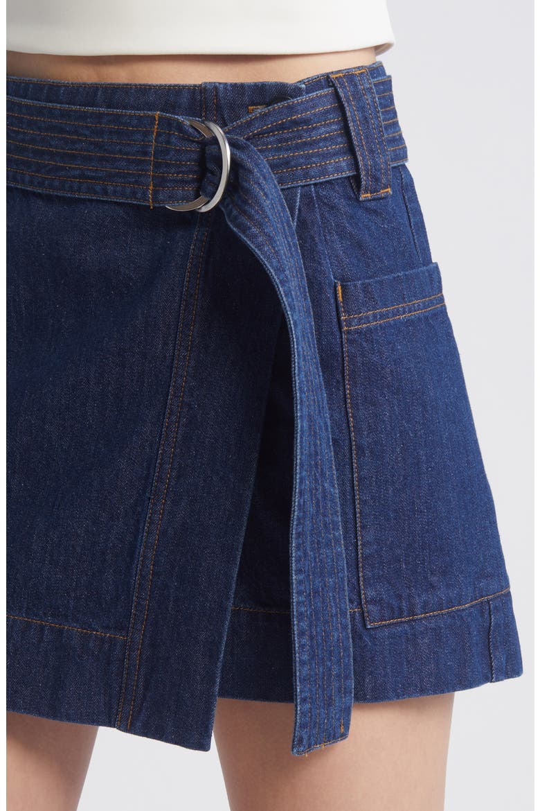 Deanna Belted Denim Wrap Miniskirt, Alternate, color, RAW DENIM