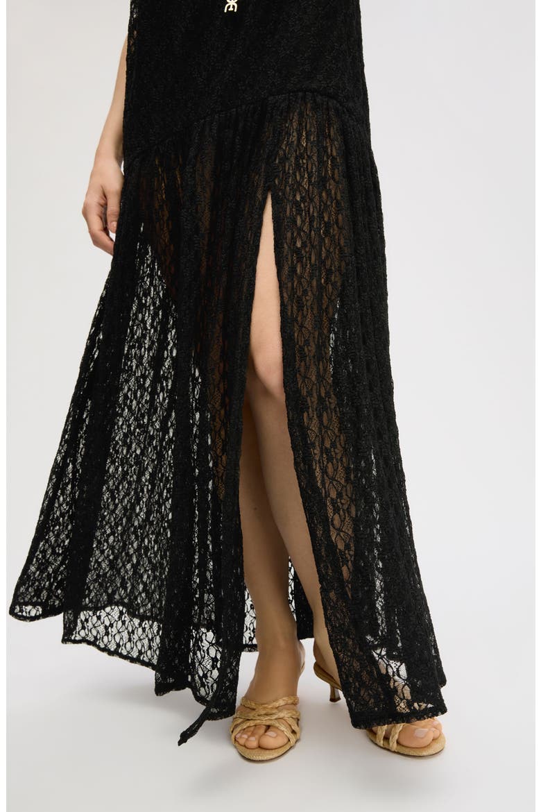 Sleeveless Lace Drop Waist Midi Dress, Alternate, color, TRUE BLACK