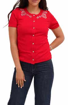 Embellished Collar Short Sleeve Cardigan