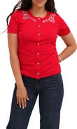 CYRUS Embellished Collar Short Sleeve Cardigan
