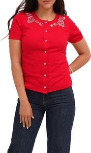 CYRUS Embellished Collar Short Sleeve Cardigan