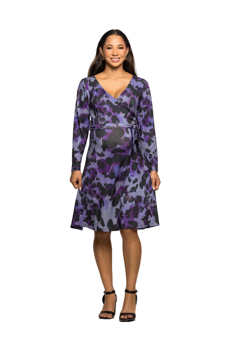 Long Sleeve Wrap Dress with Belt in Print, Main, color, Purple Multi