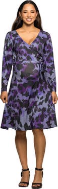 24seven Comfort Apparel Long Sleeve Wrap Dress with Belt in Print