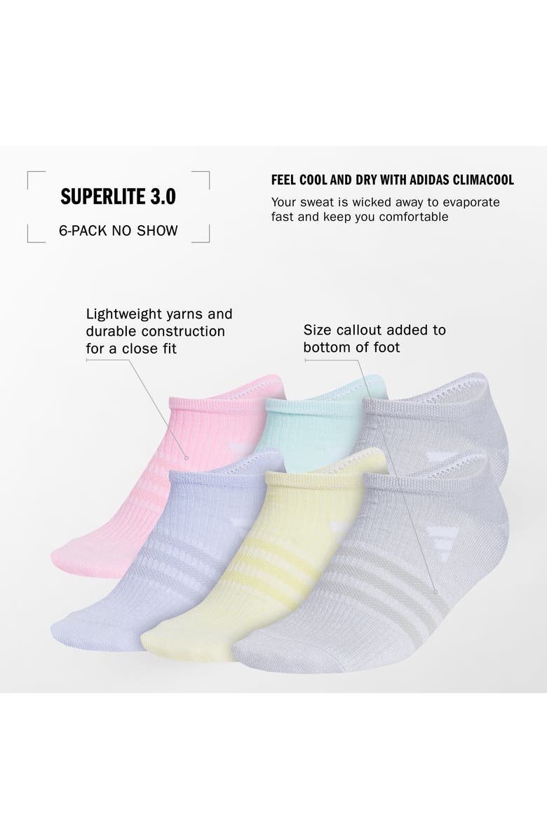 adidas Kids' Superlite Assorted 6-Pack No-Show Socks, Alternate, color, 