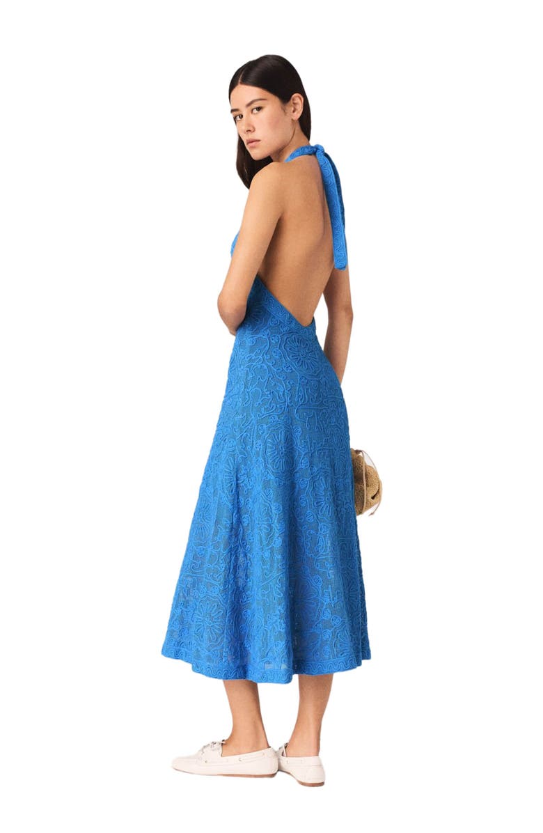 maje Backless guipure maxi dress, Alternate, color, Blue